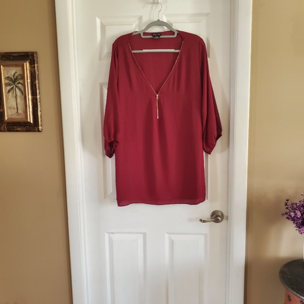 City Chic Blouse with Gold Zipper Detail